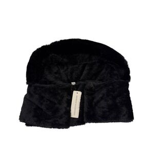 Renshun‎ Accessories Black Faux Fur Hooded Scarf Snood Hood Satin RSHS01041 NEW